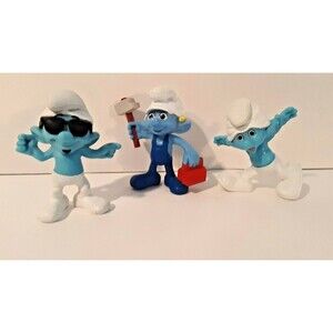 Three Smurfs McDonald's Happy Meal Toys Handy Clumsy Smooth 2013